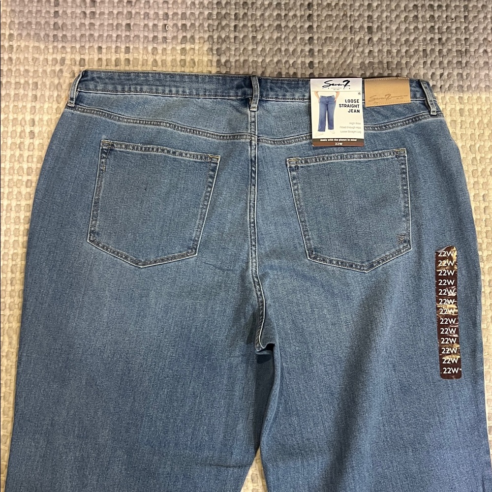 Seven7 NEW Loose Straight Leg Jean Women 22W Blue Denim High Rise Authentic - Picture 5 of 9